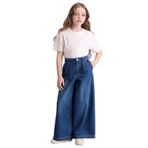 DeFacto Kız Çocuk Wide Leg Jean Pantolon, 9-10 Yaş, G9426A826SM, Mavi-NM28, Kız çocuk