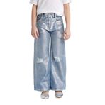 DeFacto Kız Çocuk Wide Leg Yırtık Detaylı Geniş Paça Jean Pantolon Gri 11/12 Yaş