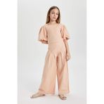 DEFACTO Kız Çocuk Wide Leg Yüksek Bel Pantolon, Salmon, 9+10