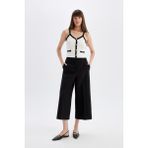 DeFacto Klasik Chino Kumaş Pantolon Culotte Siyah Basic Normal Bel Cepli Geniş Paça C2052AX24AU - 36 - Siyah-BK81