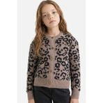 DeFacto Leopar Desenli Düğmeli Hırka Kız Çocuk G3065A825AU - Bej-BG321 - 7 - 8 Yaş