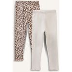 DeFacto Leopar Desenli Fitilli Kaşkorse 2'li Tayt Kız Bebek H3004A526SP - Ekru-ER105 - 4 - 5 Yaş
