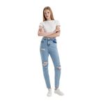 DeFacto Lina Mom Fit Yırtık Detaylı Yüksek Bel Bilek Boy Jean Yıkamalı Pantolon, 38, C2384AX24SM, İndigo-NM85, Kadın