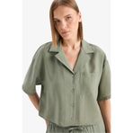 DeFacto Loose Fit Ceket Yaka Modal Kısa Kollu Gömlek, L, F0399AX25SP, Yeşil-GN460, Kadın