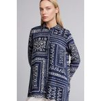 DeFacto Loose Fit Gömlek Yaka Baskılı Uzun Kollu Tunik, M, T0609AZ, NAVY, Kadın