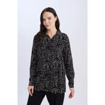 DeFacto Loose Fit Gömlek Yaka Desenli Uzun Kollu Gömlek Tunik, S, T0609AZ25SP, Siyah, Kadın