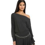DeFacto Loose Fit Kayık Yaka Uzun Kollu Tişört Antrasit, S, G8084AX26SP, Antrasit-AR191, Kadın
