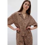 DeFacto Loose Fit Leopar Desenli Modal Kısa Kollu Gömlek, L, F0879AX25SM, Kahve-BN226, Kadın