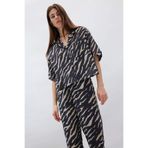DeFacto Loose Fit Zebra Desenli Modal Kısa Kollu Gömlek, 2XL, F0879AX25SM, Siyah-BK81, Kadın