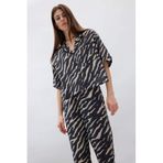 DeFacto Loose Fit Zebra Desenli Modal Kısa Kollu Gömlek, XL, F0879AX25SM, Siyah-BK81, Kadın