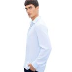 DeFacto Mavi Modern Fit Polo Yaka Çizgili Krinkıl Uzun Kollu Gömlek, S, E9053AX25AU, Mavi-BE418, Erkek