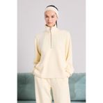 DeFacto Modal Dik Yaka Yarım Fermuarlı Sweatshirt, S, G0069AX25WN, Sarı-YL496, Kadın