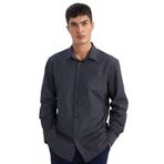DeFacto Modern Fit Poplin Desenli Pamuk Karışımlı Uzun Kollu Gömlek, S, 3160539, Lacivert, Erkek