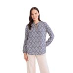DeFacto N1809AZ25SP IN247 İndigo Regular Fit Bağcıklı Yaka Desenli Uzun Kollu Bluz