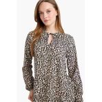 Defacto N1809azer103 Ekru Regular Fit Bisiklet Yaka Leopar Desenli Uzun Kollu Bluz