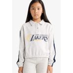 Defacto NBA Los Angeles Lakers Relax Fit Polo Yaka Sweatshirt Kız Çocuk, 7-8 Yaş, F3201A825AU, Gri-GR85, kız-çocuk, 7/8 Yaş (128cm)