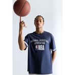 DeFacto NBA Wordmark Oversize Geniş Kalıp Bisiklet Yaka Kısa Kollu Tişört, M, E3011AX25AU, Lacivert-NV94, Erkek