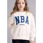DeFacto NBA Wordmark Oversize Geniş Kalıp Bisiklet Yaka Sweatshirt Kız Çocuk F3200A825AU - Ekru-ER105 - Dropsuz - 7 - 8 Yaş