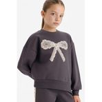 DeFacto Overshirt Fit Baskılı İçi Yumuşak Tüylü Sweatshirt Kız Çocuk, 5-6 Yaş, G6269A825WN, Antrasit-AR1, kız-çocuk