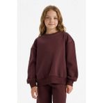 DeFacto Overshirt Fit Taşlı İçi Yumuşak Tüylü Sweatshirt Kız Çocuk G6262A825WN - Kahverengi - 9 - 10 Yaş