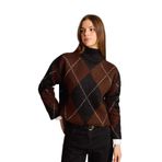 DeFacto Overshirt Fit Yarım Balıkçı Yaka Baklava Desenli Triko Kazak, M, G7522AX25WN, Kahve-BN214, Kadın