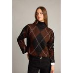 DeFacto Overshirt Fit Yarım Balıkçı Yaka Baklava Desenli Triko Kazak, M, G7522AX25WN, Kahve-BN214, Kadın