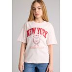 DeFacto Oversize Bisiklet Yaka Baskılı Kısa Kollu Açık Pembe Tişört Kız Çocuk G1792A826SM - Pembe-PN344 - 11 - 12 Yaş