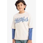 DeFacto Oversize Bisiklet Yaka Baskılı Kum Erkek Çocuk Uzun Kollu T-shirt G6322A8/BG759