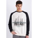DeFacto Oversıze Bisiklet Yaka Baskılı Sweatshirt, L, D6997AX25SP, Ekru-ER105, erkek