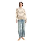 DeFacto Oversize Bisiklet Yaka Çizgili Triko Kazak, M, F3889AX25WN, Bej-BG704, Kadın