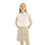 DeFacto Oversize Fit Flamlı Pamuk Kolsuz Gömlek Beyaz S