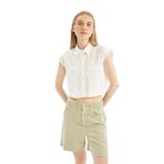 DeFacto Oversize Fit Flamlı Pamuk Kolsuz Gömlek Beyaz XL