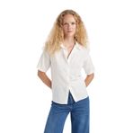 DeFacto Oversize Fit Keten Görünümlü Kısa Kollu Gömlek Beyaz XS