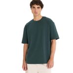 DeFacto Oversize Geniş Kalıp Bisiklet Yaka Ağır Kumaş Basic Düz Kısa Kollu Tişört, XS, E9798AX25AU, Yeşil-GN536, Erkek