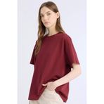 DeFacto Oversize Geniş Kalıp Bisiklet Yaka Basic Düz Kalın Kısa Kollu Bordo Tişört E4935ax25sp