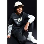 DeFacto Oversize Geniş Kalıp Bisiklet Yaka Baskılı Skuba Dalgıç Kumaş Sweatshirt Erkek Çocuk G6140A826SP - Siyah-BK81 - 8 - 9 Yaş