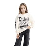 DeFacto Oversize Geniş Kalıp Bisiklet Yaka Baskılı Sweatshirt Kız Çocuk, 11-12 Yaş, D6629A824AU, Ekru-ER99, kız-çocuk