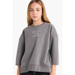 DeFacto Oversize Geniş Kalıp Bisiklet Yaka Baskılı Sweatshirt Kız Çocuk, 11-12 Yaş, G2461A825AU, Antrasit-AR148, kız-çocuk