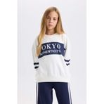 DeFacto Oversize Geniş Kalıp Bisiklet Yaka Baskılı Sweatshirt Kız Çocuk, 5-6 Yaş, D3806A824WN, Lacivert-NV241, kız-çocuk