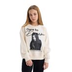 DeFacto Oversize Geniş Kalıp Bisiklet Yaka Baskılı Sweatshirt Kız Çocuk, 5-6 Yaş, D5452A824WN, Ekru-ER233, kız-çocuk