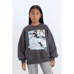 Defacto Oversize Geniş Kalıp Bisiklet Yaka Baskılı Sweatshirt Kız Çocuk, 5-6 Yaş, D7054A824WN, Antrasit-AR148, kız-çocuk, 5/6 Yaş (116cm)