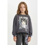 DeFacto Oversize Geniş Kalıp Bisiklet Yaka Baskılı Sweatshirt Kız Çocuk, 5/6 Yaş (116cm), D0610A824AU, Antrasit, kız-çocuk