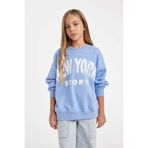 Defacto Oversize Geniş Kalıp Bisiklet Yaka Baskılı Sweatshirt Kız Çocuk, 5/6 Yaş (116cm), D2880A824WN, Mavi, kız-çocuk