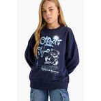 Defacto Oversize Geniş Kalıp Bisiklet Yaka Baskılı Sweatshirt Kız Çocuk, 7-8 Yaş, E6755A825AU, Lacivert-NV241, kız-çocuk, 7/8 Yaş (128cm)