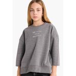 DeFacto Oversize Geniş Kalıp Bisiklet Yaka Baskılı Sweatshirt Kız Çocuk, 7-8 Yaş, G2461A825AU, Antrasit-AR148, kız-çocuk