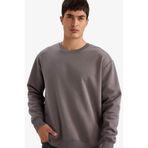DeFacto Oversize Geniş Kalıp Bisiklet Yaka Kalın Basic Düz Sweatshirt, S, T5139AZ24AU, Gri-GR438, erkek
