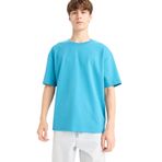 DeFacto Oversize Geniş Kalıp Bisiklet Yaka Kısa Kollu Basic Tişört, XS, X3926AZ25SP, Mavi-BE833, Erkek