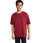 DeFacto Oversize Geniş Kalıp Bisiklet Yaka Kısa Kollu Tişört, S, G1702AX25AU, Bordo-BR281, Erkek