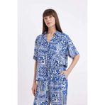 DeFacto Oversize Geniş Kalıp Desenli Kısa Kollu Gömlek, M, C8731AX24SM, Mavi-BE114, Kadın