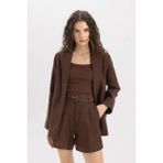 DeFacto Oversize Geniş Kalıp Düğmeli Basic Düz Keten Blazer Ceket C1437AX24SM